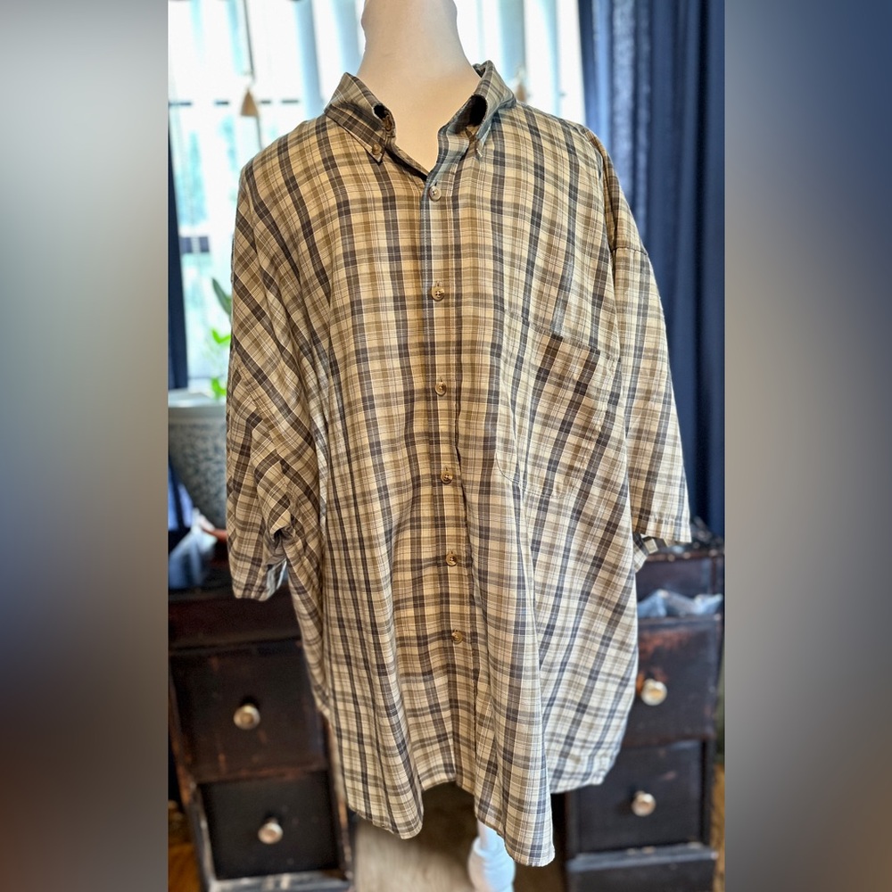 Puritan Men's Lightweight Beige & Brown Plaid Short Sleeve Button-Up Shirt, 2XL